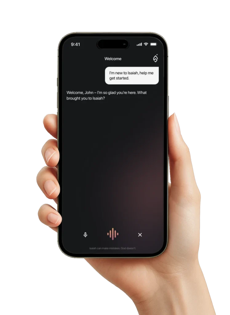 The Isaiah app welcoming a new user